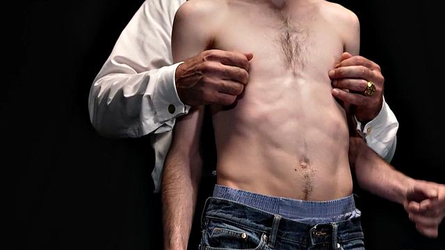 Obedient skinny twink toyed by dominant DILF with dildo