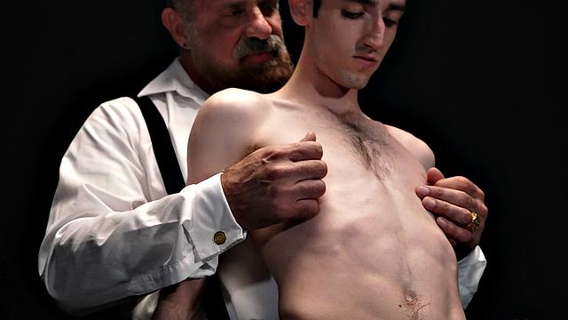 Obedient skinny twink toyed by dominant DILF with dildo