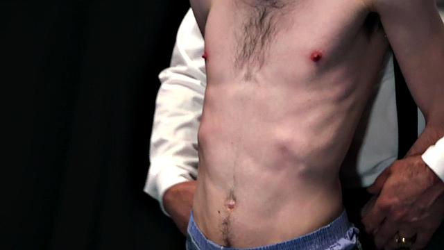 Obedient skinny twink toyed by dominant DILF with dildo