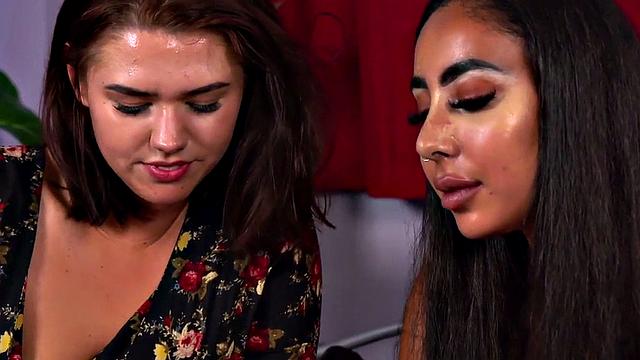 CFNM British babes wank cock in threesome HJ action