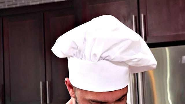 Fisting kitchen chef fucks bareback anal bottom