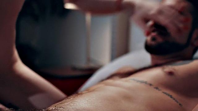 Inked TS babe deepthroats and rides new cock of her banger