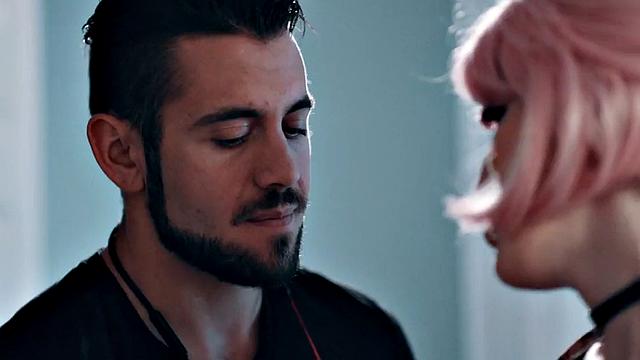 Inked TS babe deepthroats and rides new cock of her banger