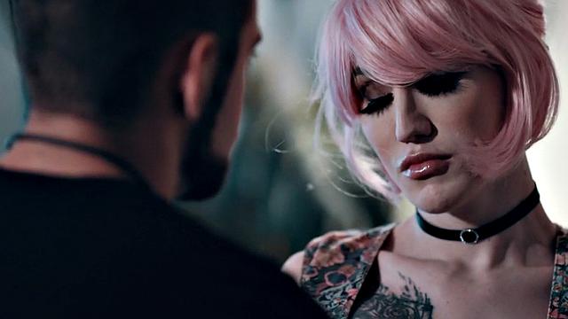 Inked TS babe deepthroats and rides new cock of her banger