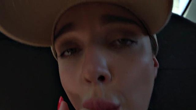 Big-titted taxi driver cockriding client after teasing