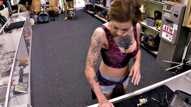 POV fingering and doggystyle with inked teen in public store