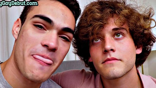 Curly-haired stud barebacks debut bottom after sucking his cock