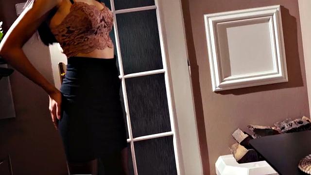 Medium boobs babe in stockings fucked by her BF