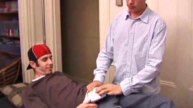 When Tag comes home and finds the massage table out, Matthew has him lie down on it and quickly strips his clothes off to get his hands on that cock. Tag finds someone's dick and starts blowing.