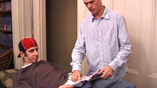 When Tag comes home and finds the massage table out, Matthew has him lie down on it and quickly strips his clothes off to get his hands on that cock. Tag finds someone's dick and starts blowing.