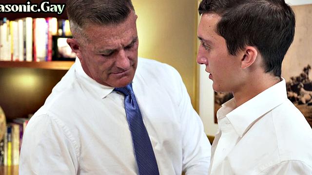 Suited mason fucks twink in office after cocksucking