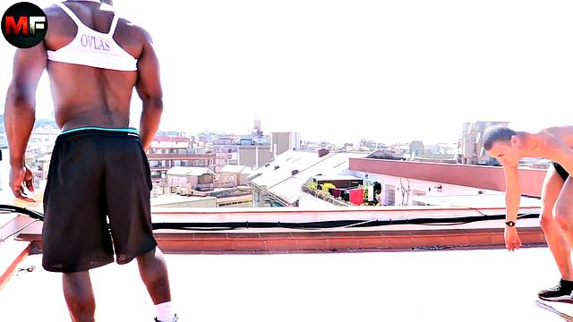 Interracial fuck on the rooftop - summer rooftop fuck