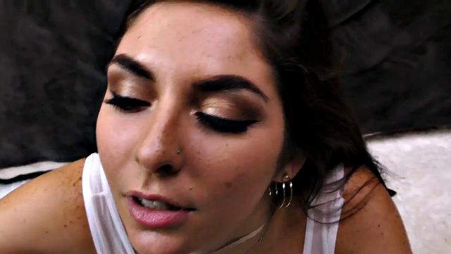 Deepthroating POV medium boobs babe sucks cock n talks dirty