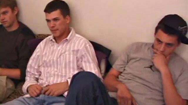 Three men suck and stroke each other