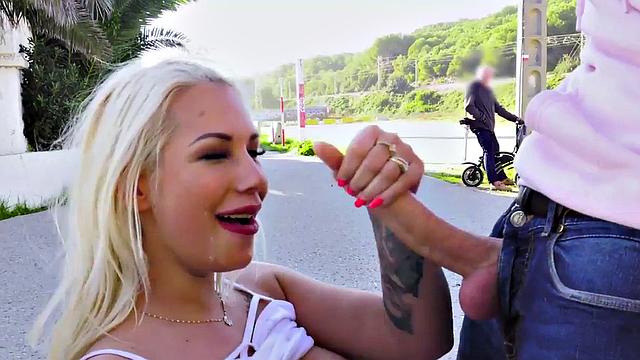 Tattooed MILF gets her tight pussy pounded in public beach action