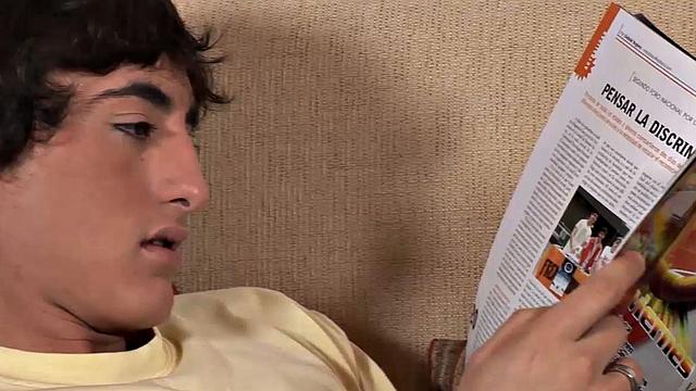 Our featured solo boy of the week is Francoise at Twink Boys Party. This slim and smooth Latino gets comfortable on the sofa with a magazine for stimulation.