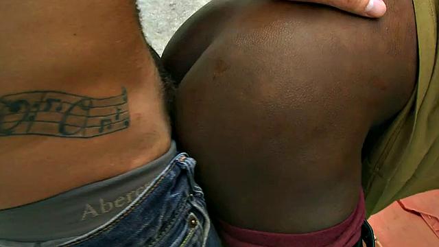 Black amateur picked up and fucked outdoors by white