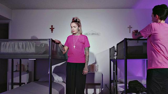 Femdom queen pegs priest's asshole in church dormitory