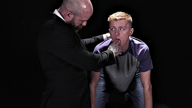 Submissive skinny twink bareback fucked by inked bear