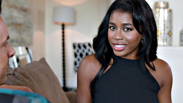 Sensual ebony deepthroating her lover after riding cock