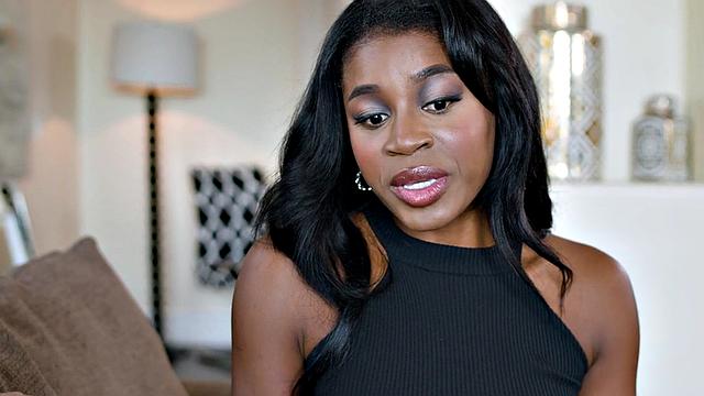 Sensual ebony deepthroating her lover after riding cock