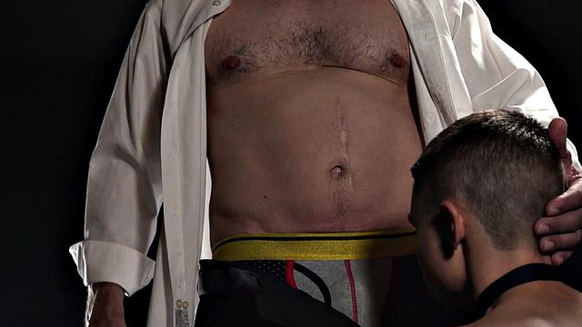 Submissive petite twink barebacked by massive DILF