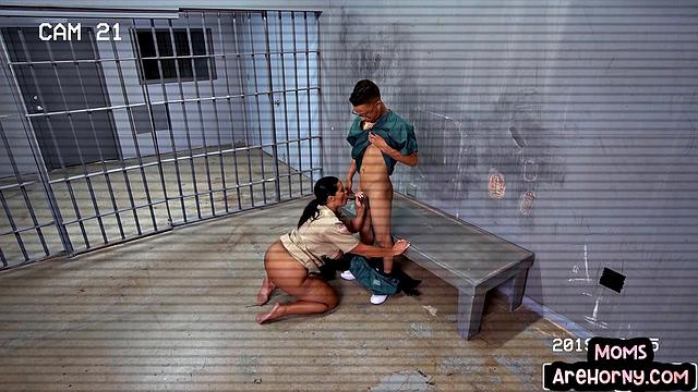 Curvy police MILF rides prisoner in jail on camera