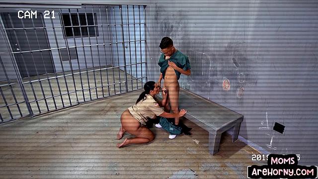 Curvy police MILF rides prisoner in jail on camera