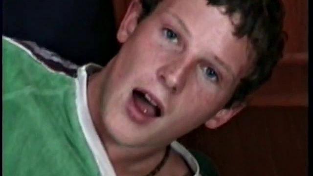 Ian strokes his cock twice and explodes with intense gay orgasms