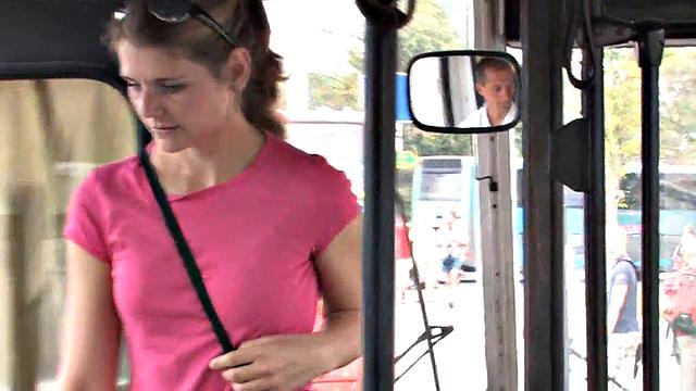 Public drilled in bus b4 she gets fucked outdoor