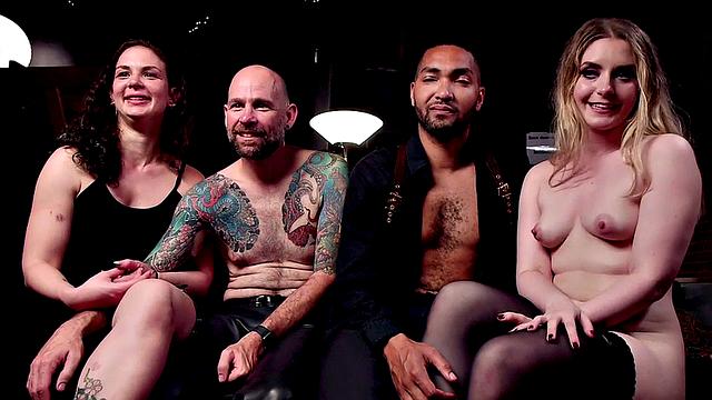 White and black babes enjoy BDSM IR group fuck