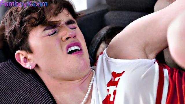 Upskirt cute guy deepthroating BBC lover