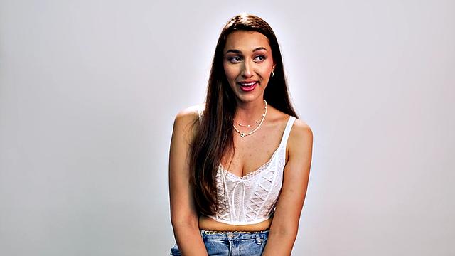 Big-titted babe solo masturbating after casting