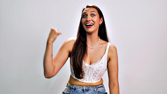 Big-titted babe solo masturbating after casting