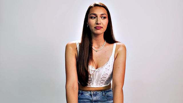 Big-titted babe solo masturbating after casting