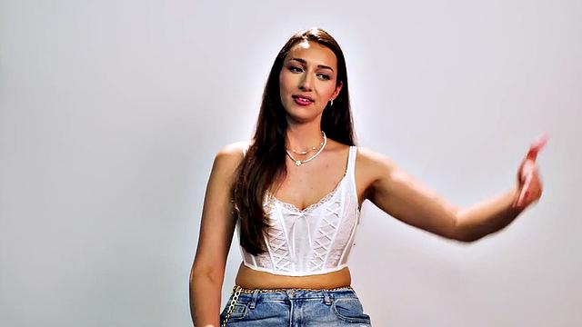 Big-titted babe solo masturbating after casting