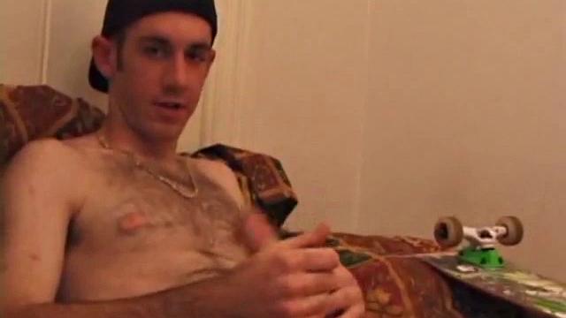 When Tag returns from skateboarding he heads to the bedroom and turns on a video. He begins stripping down and his growing cock flops out. Tag pulls out a couple of sex toys.