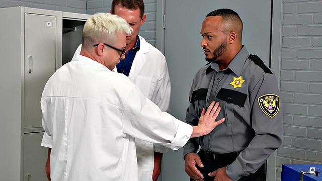 Doctors subduing straight police officer