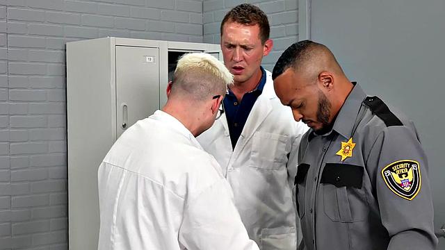 Doctors subduing straight police officer