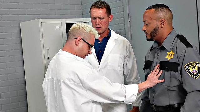 Doctors subduing straight police officer