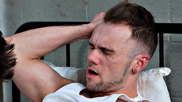 Fisting jock rims and fists hairy BF till cumshot after Blowjob