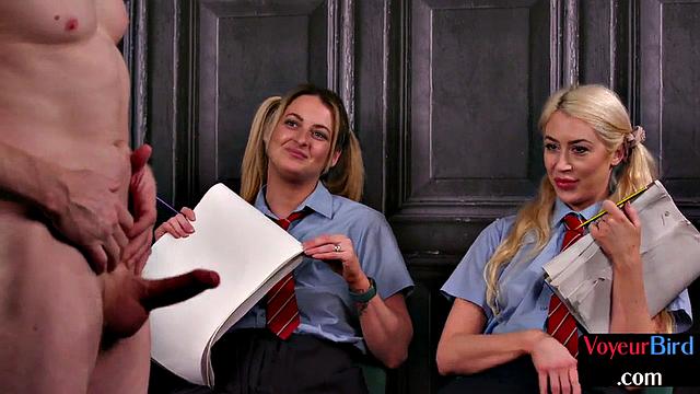 College uniform voyeurs watching and teasing