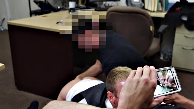 Gaypawn ass banged in office 3way after boss cock
