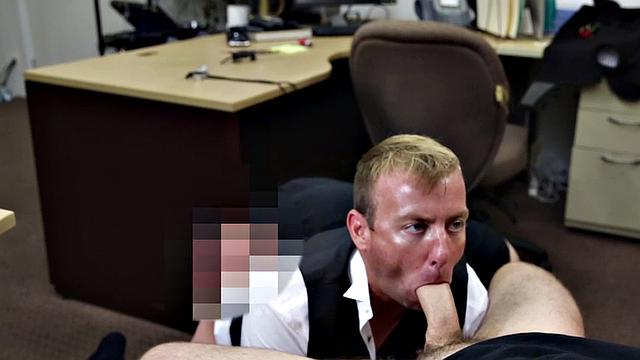 Gaypawn ass banged in office 3way after boss cock