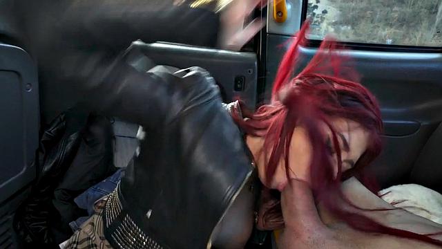 Taxi perv redhead babe sucks and fucks in the backseat