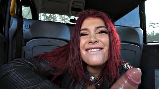 Taxi perv redhead babe sucks and fucks in the backseat