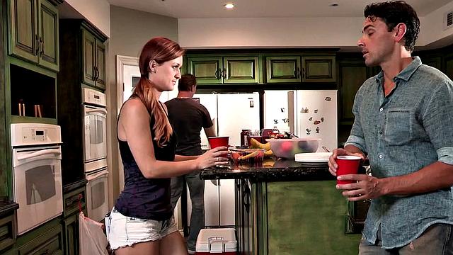 Busty ginger girlfriend riding bf during secret rean de vous