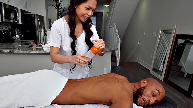 Black anal stepdaughter fucked by BBC stepdad after massage