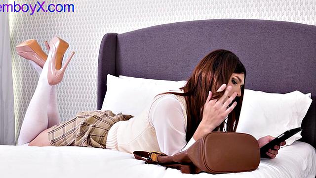 College uniform femboy fucked by gaydaddy till cum on heels