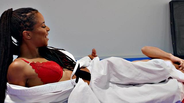 Shorty karate boy hooks up with ebony MILF after training